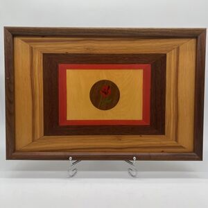 Vintage Warren Springer Rose Inlaid Wood Tray American 20th Century